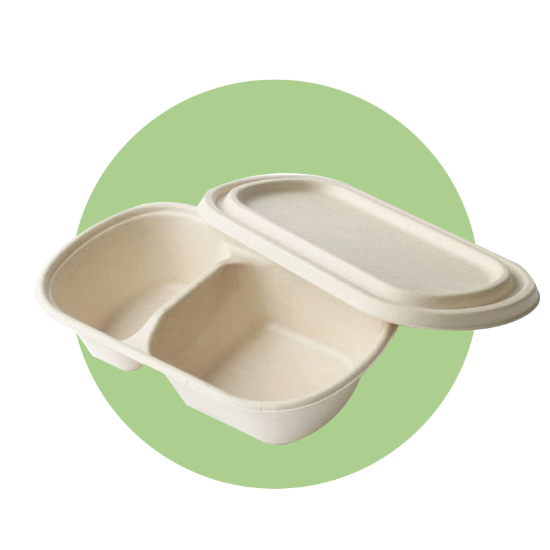 750ml Bagasse 2 Compartment with Lid