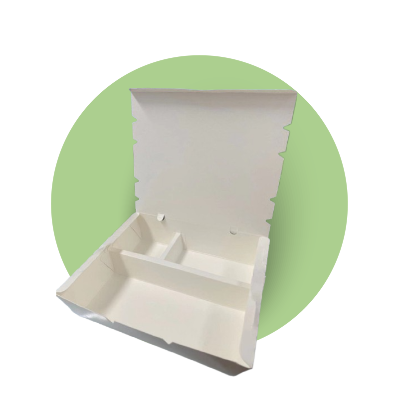 White Paper Lunch Box with 3 Compartment